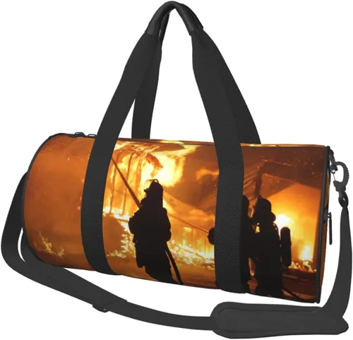 Bolsa de viaje con cordones de fútbol americano, bolsa de viaje para el gimnasio, para hombres y mujeres, Bombero bombero llama, talla única