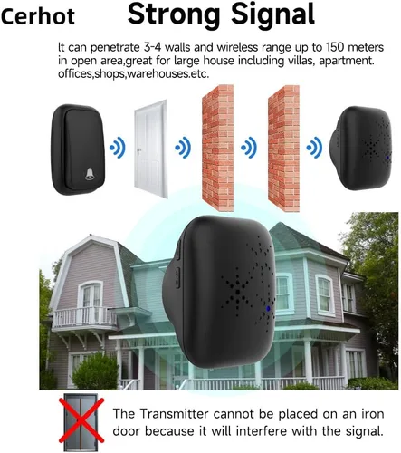 Miniatura 4 de Timbre inalámbrico autoalimentado con enchufe de EE. UU., sin batería, distancia de 38 canciones, timbre de puerta para exteriores, impermeable