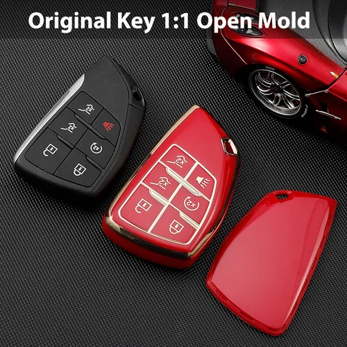 Miniatura 4 de Funda para llavero de TPU de 6 botones con llavero de cuero, compatible con GMC Yukon Denali Sierra 2021, 2022, 2023, 2024, 2025, 2026, compatible