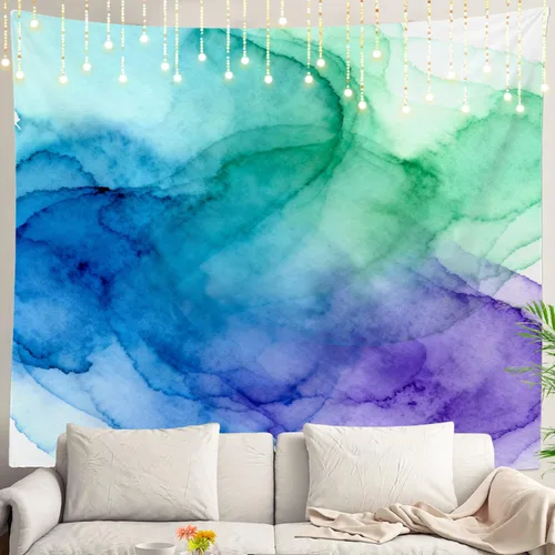 Miniatura 54 de Shrahala Tapiz de pared azul brillante, acuarela azul degradado para colgar en la pared, tapiz grande decorativo de fibra de poliéster, dobladillo