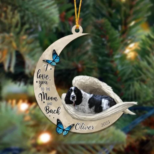 Miniatura 97 de Adorno colgante personalizado de ángel durmiendo en la luna, perro sabueso afgano, nombre personalizado, acrílico impreso en 2D plano – cumpleaños
