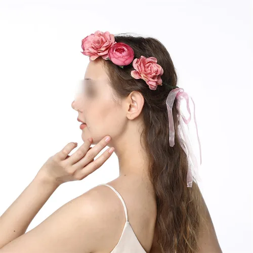 Miniatura 5 de ccHuDE Flower Crown Headband Rose Peony Hairband Garland Wedding Headpiece Bridal Floral Crown Flower Headpiece Pink