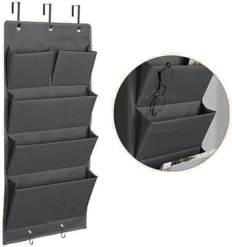 Miniatura 8 de Organizador de 5 bolsillos para colgar sobre la puerta y almacenamiento con ganchos, montaje en pared, suministros de oficina, carpetas de archivos