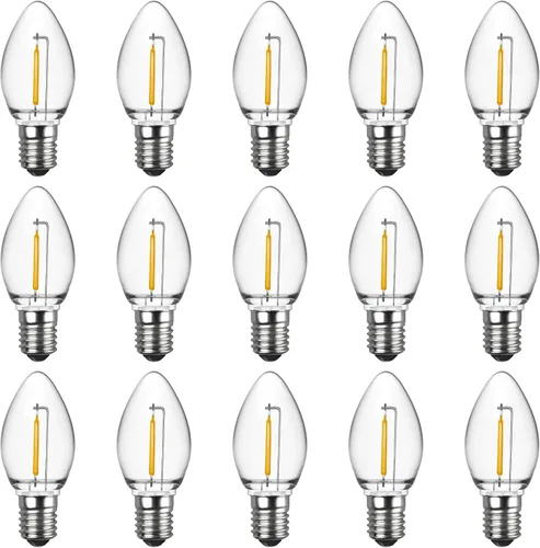 Meconard - Bombillas LED C7 para luz nocturna, bombillas LED de repuesto irrompibles para velas de ventana y candelabros, base de candelabro E12,