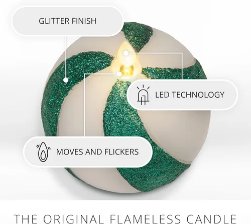 Miniatura 2 de Luminara - Vela de esfera de cuentas de cristal sin llama con purpurina para las fiestas - Bastón de caramelo verde - Paquete de 1 - 4x4.25