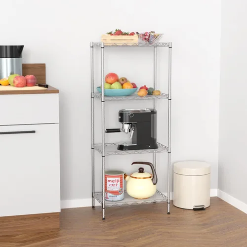 Miniatura 2 de BestOffice Estantería de Almacenamiento Ajustable de 4 Estantes Unidad de Estantería Metálica Estante de Alambre Capacidad de 600 Libras con 4 Cromo