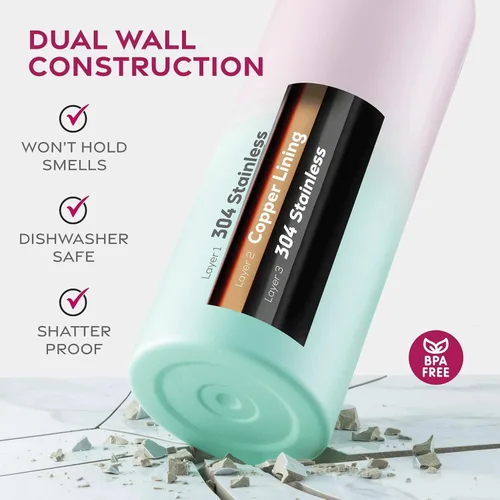 Miniatura 5 de Botellas de agua de doble pared con aislamiento y pajilla, botella de metal de acero inoxidable con 3 tapas a prueba de fugas, para viajes, escuela