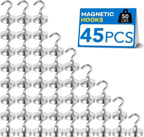 Miniatura 24 de LOVIMAG - Ganchos magnéticos, imanes de 30 libras con ganchos para crucero, ganchos magnéticos negros para colgar, refrigerador, aula, nevera