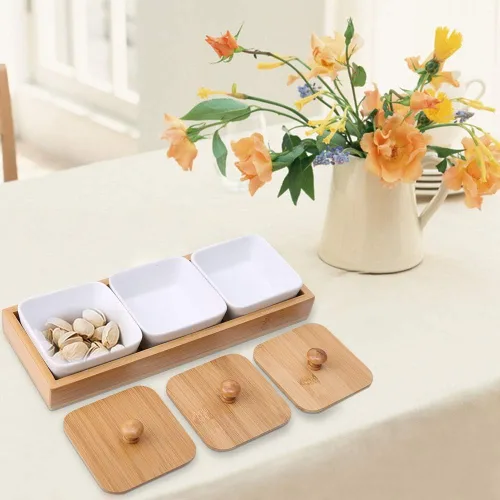 Miniatura 3 de TOPINCN Plato de cerámica para servir, plato rectangular con cubierta de bandeja, plato de postre para fiestas, aperitivos y cenas