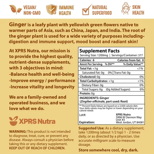 Miniatura 7 de XPRS Nutra Polvo de jengibre molido prémium con potente sabor picante, apto para veganos, cultivado de forma sostenible (16 onzas)