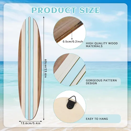 Miniatura 2 de Gerrii 3 piezas de decoración de pared de tabla de surf de 23.6 x 5.4 pulgadas, decoración estética grande de madera bonita tropical playa arte