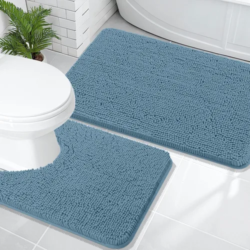 Miniatura 121 de OLANLY Juego de alfombras de baño de 2 piezas, alfombras de baño de chenilla suave y absorbente y alfombra de contorno en forma de U para inodoro