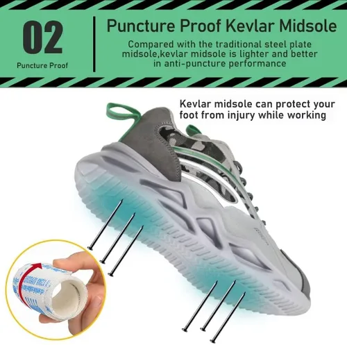 Miniatura 3 de Jormungand Zapatos de punta de acero para hombre, ligeros, indestructibles, a prueba de pinchazos, cómodos zapatos de seguridad para uso industrial