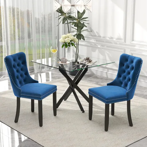 Miniatura 12 de Juego de comedor de 3 piezas con superficie de vidrio transparente, juego de comedor cuadrado minimalista moderno de 36'', juego de mesa de cocina
