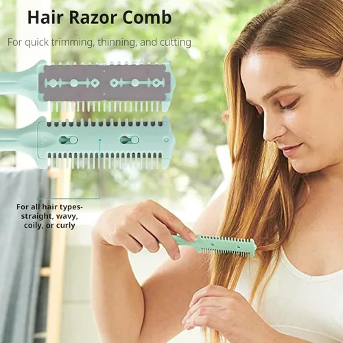 Miniatura 3 de Soft 'N Style - Juego de peines de afeitar para cortar el cabello, paquete de 3 - Peine de afeitar de doble cara, tijeras de peinado con cuchilla