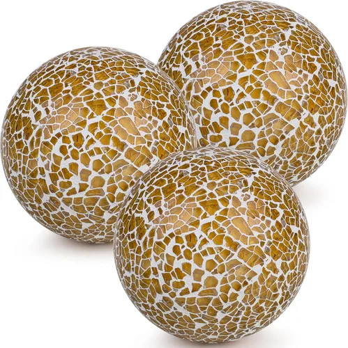 3 bolas de vidrio decorativas marrones para cuencos, bolas decorativas de mosaico de 3.35 pulgadas para centro de mesa, tazón, jarrón, relleno para