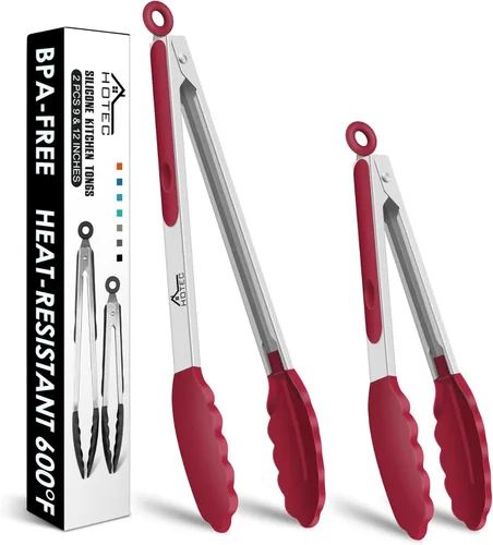 Miniatura 17 de HOTEC Pinzas de Cocina Premium de Acero Inoxidable con Bloqueo con Puntas de Silicona, Juego de 2-9" y 12" Gris Claro Paquete de 2: gris claro