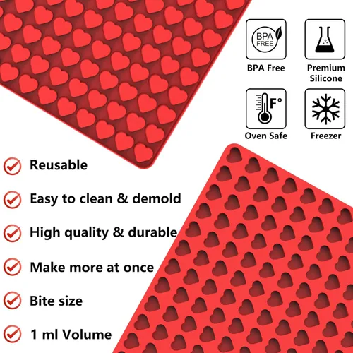 Miniatura 9 de Mini molde de silicona con forma de corazón, 150 cavidades en forma de corazón, moldes de chocolate para dulces, fondant, gomitas, gelatina, molde