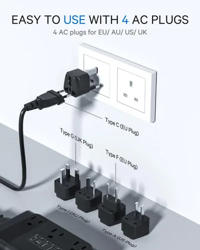 Miniatura 2 de DOACE Convertidor de voltaje de 350 W de EE. UU. a Europa - Convertidor de 220 V a 110 V para viajes europeos, combo de adaptador de corriente