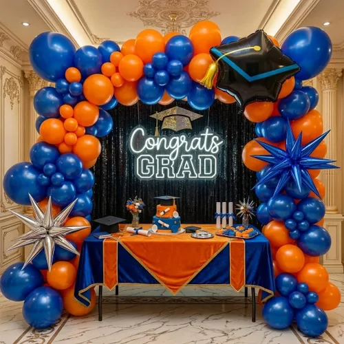 Miniatura 10 de Kit de arco de globos de graduación 2026, decoraciones de fiesta azul real y plateado: diploma de aluminio, letras de felicitación, globos de Azul
