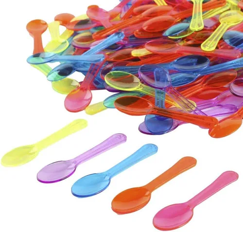Gmark - 100 cucharas de plástico extra resistentes, de 3 pulgadas, varios colores, para alimentos congelados, postre de helado blanco, 1 caja de