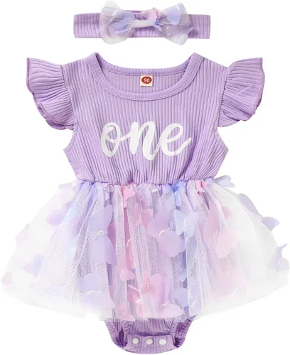 Miniatura 43 de GRNSHTS Traje de bebé niña 1er cumpleaños traje acanalado tul mameluco princesa pastel Smash sesión de fotos ropa + diadema