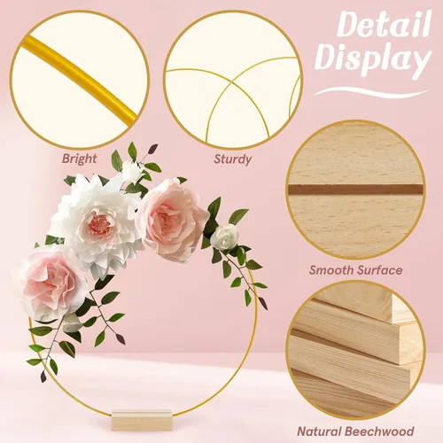 Miniatura 4 de 10 piezas de decoración de mesa de aro floral de metal de 12 pulgadas, anillo de corona de metal con 10 soportes para tarjetas de lugar, anillos