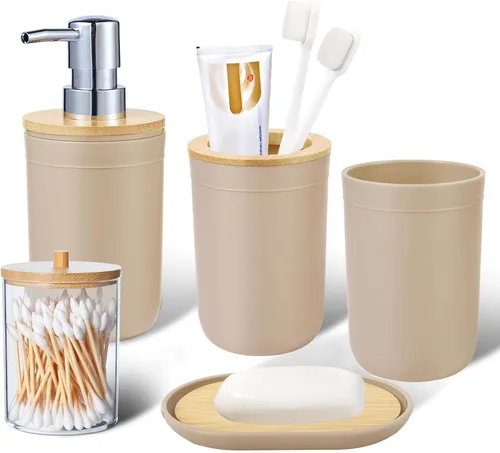 Miniatura 10 de iMucci Juego de accesorios de baño de 5 piezas, juego de baño de mar, soporte para cepillos de dientes, taza para cepillos de dientes, dispensador