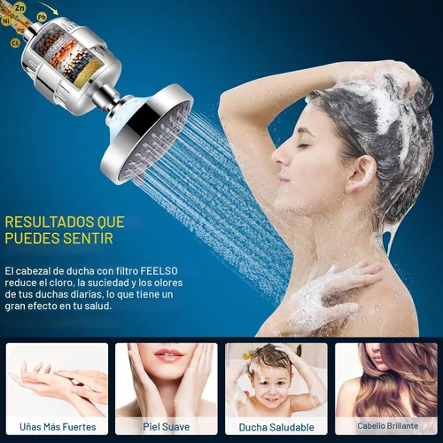 Miniatura 3 de FEELSO - Conjunto de cabezal de ducha y filtro de 15 etapas, alta presión, 5 ajustes de rociado, alcachofa de ducha con descalcificador de agua