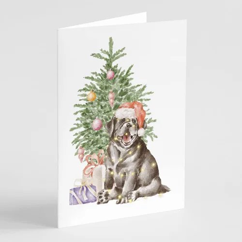 Miniatura 6 de Caroline's Treasures CK8213GCA7P Bulldog, Bulldog Inglés #2 - Tarjetas de felicitación y sobres de árbol de Navidad, paquete de 8 tarjetas en blanco