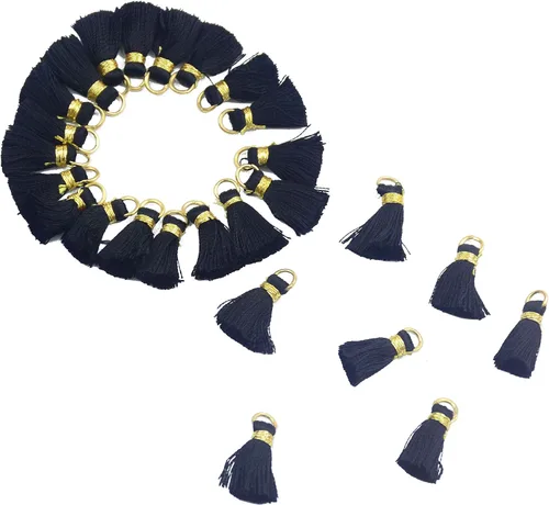 Miniatura 4 de 50 piezas de 0.8 pulgadas (0.8 in) mini borla suave hecha a mano de hilo sedoso con anillo de salto dorado dorado para mujer, aretes para hacer