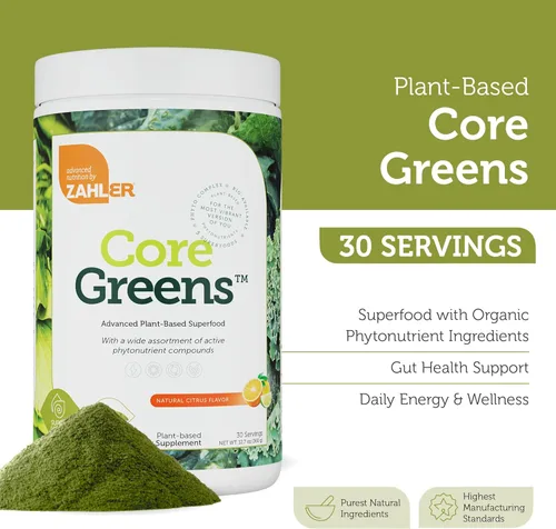 Miniatura 2 de Zahler Core Greens - Superalimento orgánico - Super verduras ricas en fitonutrientes con espirulina, clorella y más - Jugo verde Kosher sin