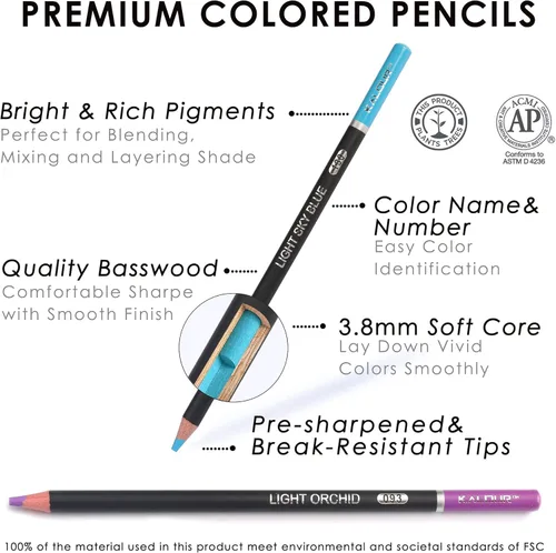 Miniatura 2 de KALOUR Lápiz de 180 colores para artistas, núcleo suave de pigmento rico, a base de aceite, ideal para colorear, dibujar, bocetos, sombrear, Rojo