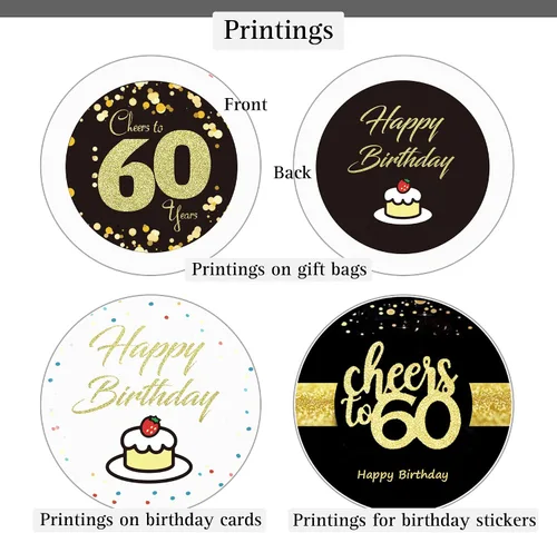 Miniatura 7 de Sumerk 60 bolsas de regalo para cumpleaños 60 - Paquete de 2, incluye 2 tarjetas y 2 hojas de calcomanías