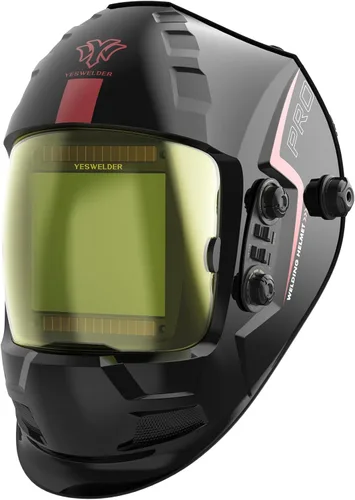 YESWELDER - Casco de soldadura con oscurecimiento automático, lente hemisférica, 1/1/1/1 color real 3.94"X3.66" vista grande, energía solar, sensor