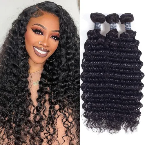 Miniatura 21 de Amella Hair Paquetes de Cabello Humano Brasileño Rizado con Cierre Grado 8A Virgen Sin Procesar Paquetes de Tejido de Cabello Brasileño con Cierre