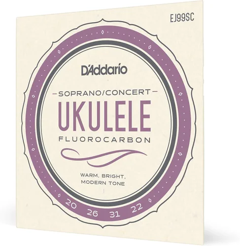 D'Addario Cuerdas de ukelele soprano/concierto, fluorocarbono, EJ99SC, juego de 4 cuerdas, paquete de 1