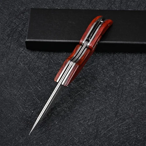 Miniatura 5 de SD604A Cuchillo plegable de Damasco VG10, de bolsillo, mango de sandía amarilla, con cerradura mecánica, para camping al aire libre y supervivencia