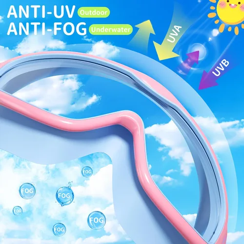 Miniatura 3 de Paquete de 2 gafas de natación para niños, sin fugas, antivaho, anti-UV, para niños y niñas de 4 a 14 años Azul oscuro y rosa azul