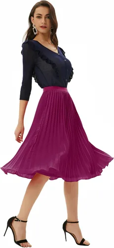 Miniatura 76 de GRACE KARIN - Falda plisada de gasa para mujer, con cintura alta y elástica, vuelo, corte acampanado y longitud por debajo de la rodilla