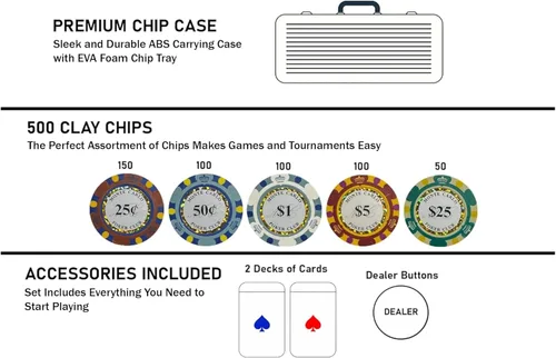 Miniatura 2 de Juego de fichas de póquer Monte Carlo de 500 piezas de baja denominación – 0.49 oz de arcilla pesada grado casino pequeñas estacas Monte Carlo Poker