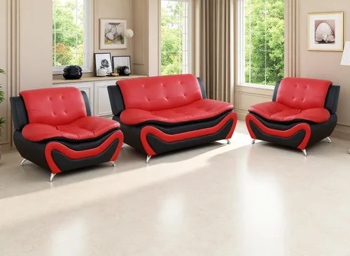 Miniatura 44 de Juego de sofá de cuero (3 piezas, cuero negro B), muebles de sala de estar para apartamento, material de estilo minimalista, fácil montaje B-cuero
