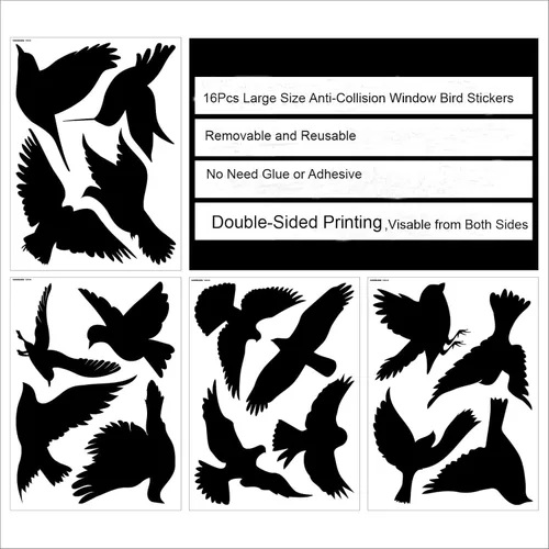 Miniatura 3 de Adhesivos para ventanas con forma de pájaro negro grande anticolisión, evita golpes de pájaros, salva, protege a los pájaros, calcomanías de ventana