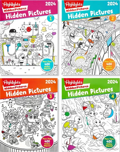 Highlights for Children Hidden Pictures - Libros de actividades 2024 para niños de 6 años en adelante, conjunto de 4 libros aptos para viajes sin