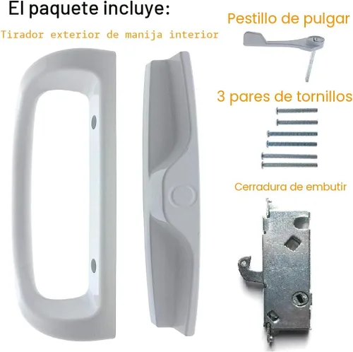 Miniatura 4 de Juego de manijas para puerta de patio + cerradura de muesca de 45° Reemplazo perfecto para puerta corredera de vidrio Se adapta a 3-15/16” de Blanco
