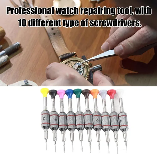 Miniatura 7 de Juegos de destornilladores, 10 unids profesional reloj gafas casa destornillador conjunto reloj reparación herramienta con base