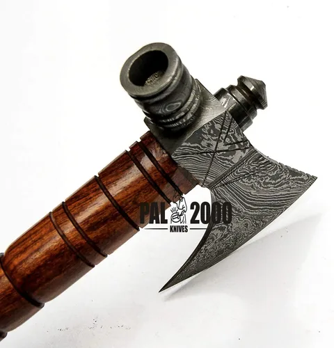 Miniatura 5 de Hacha de acero de Damasco hecha a mano, hacha de hacha Tomahawk, cuchillo, mango de madera de rosa maciza, pulgadas, hacha