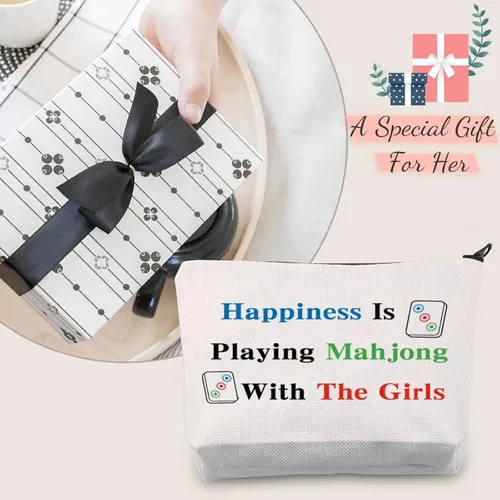 Miniatura 6 de JXGZSO Bolsa de Mahjong - La felicidad está jugando a Mahjong con la bolsa de juego de mesa para niña Bolsa de compras para niña Mahjong