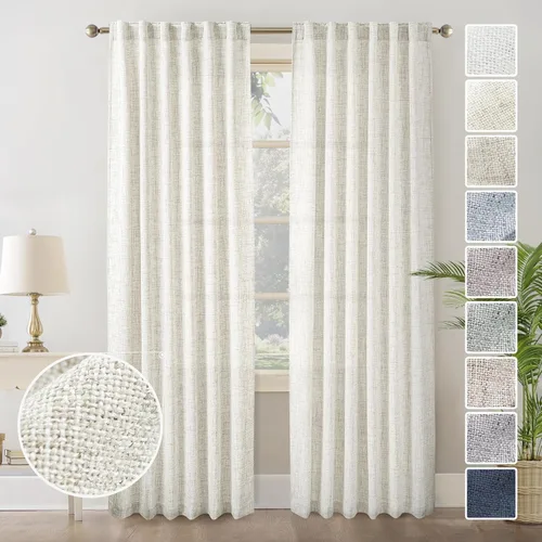 Miniatura 82 de Cortinas de lino 92 pulgadas de largo, juego de 2 paneles con bolsillo para barra, lengüeta trasera, cortinas transparentes para ventanas
