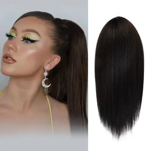 Miniatura 7 de GLAM21USA Extensión de cola de caballo recta de 28 pulgadas de largo con cordón para mujeres negras, extensión de cabello natural con clip, pieza
